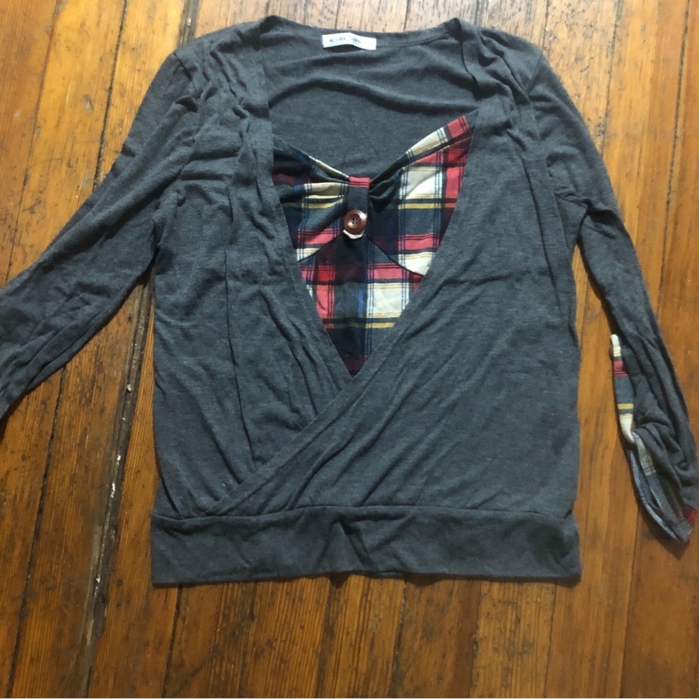 Dressfo Long Sleeve T-shirt With Built-in Plaid Chest A5